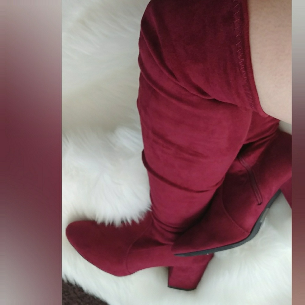 🚨 5.5🚨Boots over the knee  Burgandy Vegan Suede - Picture 5 of 6